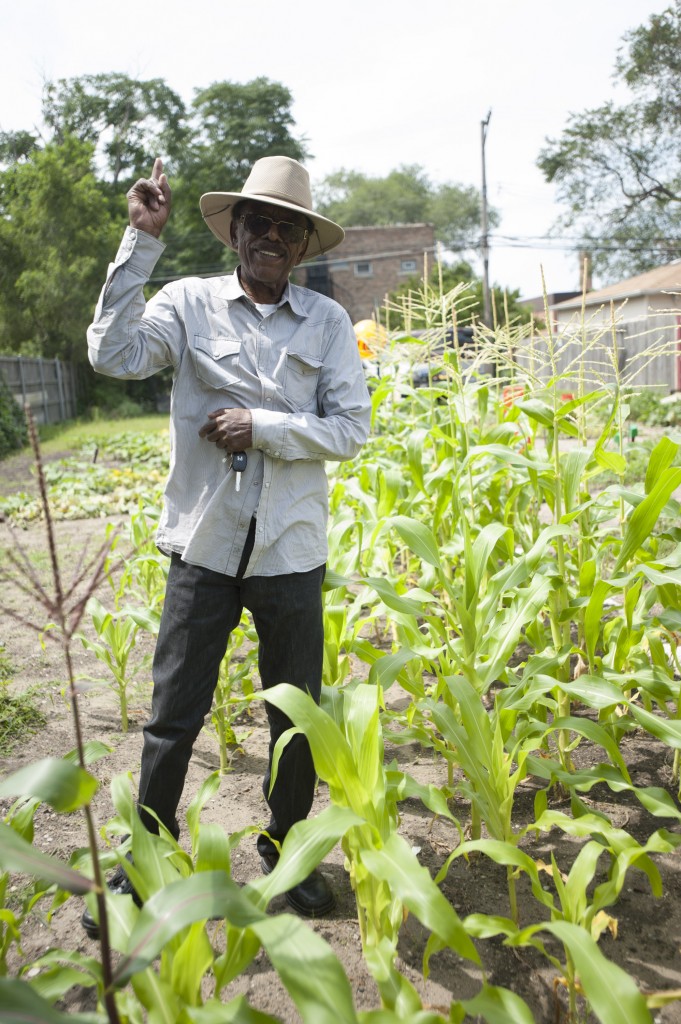 Syl Johnson in his garden, August, 2014 (Photo by Paul Natkin)