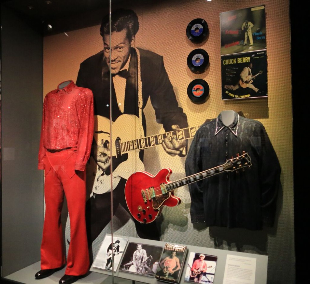 American poet and Cardinals fan Chuck Berry recognized with his "Special Occasion" Gibson ES-355 that he deployed in the 1987 documentary "Hail!, Hail!, Rock n' Roll" (Museum photo by Bill Motchan)